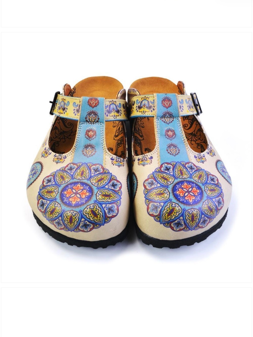 goby Blue & Beige Boho Pattern Clogs ($125)